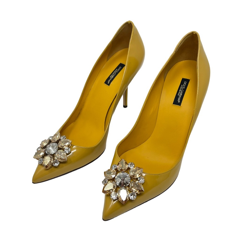 DOLCE & GABBANA | Patent Leather Crystal Stiletto Heels Pump Yellow